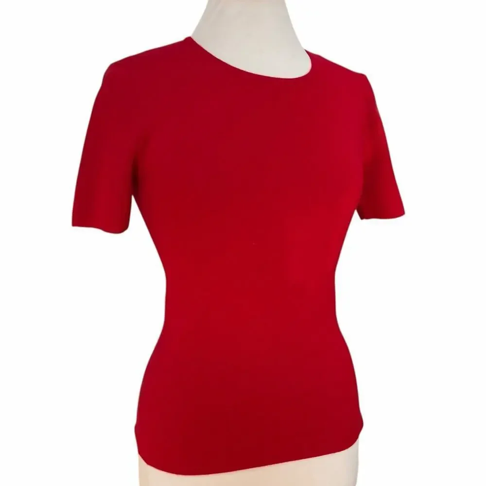 Michael Kors  Red Cashmere Short-Sleeve Sweater Medium